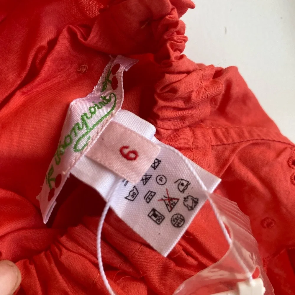 NWT BONPOINT Coral Eyelet Dress with Socks - Size 6 Months